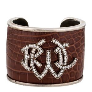 Ralph Lauren brown alligator leather and Sterling Silver cuff with crystals